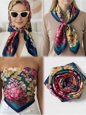 Floral Satin FINISH Square Scarf